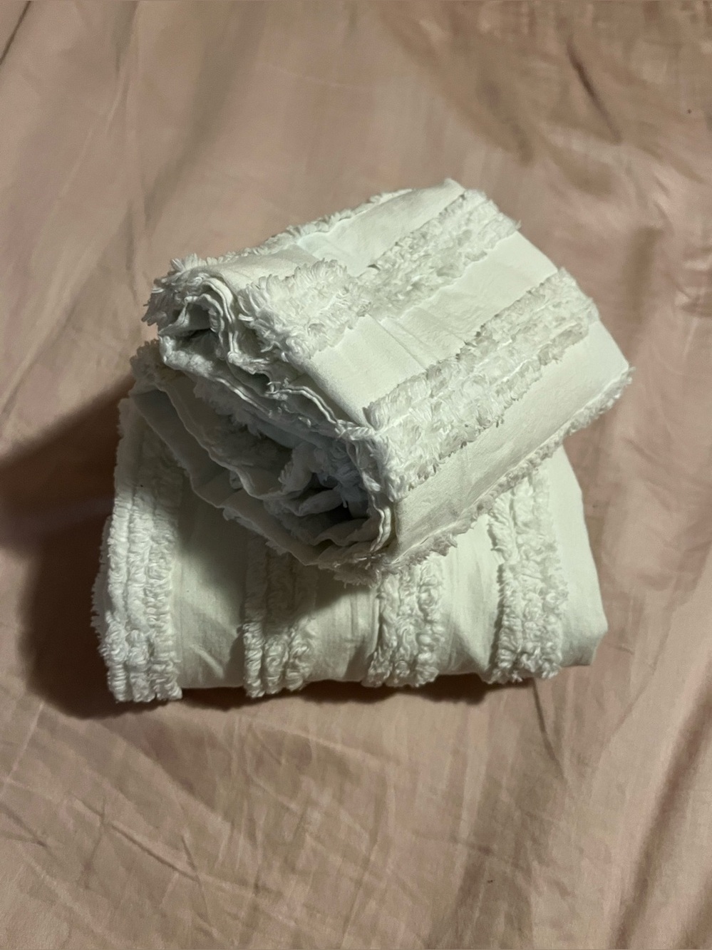 Nicole Miller ~ White Textured Fringe Cotton Pillow Cases ~ 2